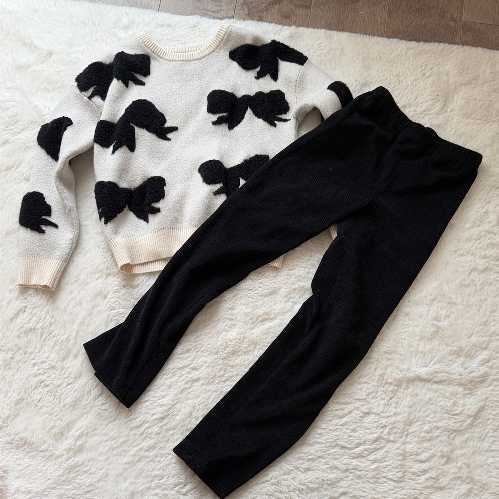 Andy & Evan Girls Black and Cream Bow Knit Sweater Set